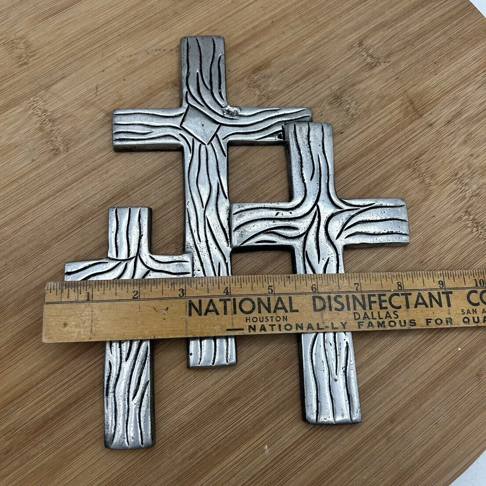 Triple Connected Pewter Crosses‎ Made In India Wall Hanging Christian Religious